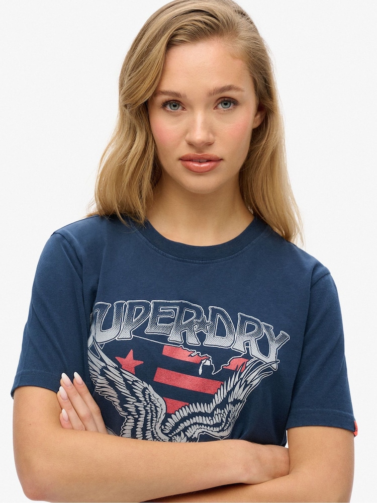 Superdry Blue Embellished Varsity Relaxed T-Shirt - Image 4 of 4