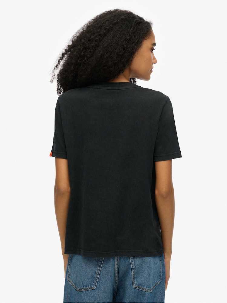 Superdry Black Embellished Varsity Relaxed T-Shirt - Image 2 of 6