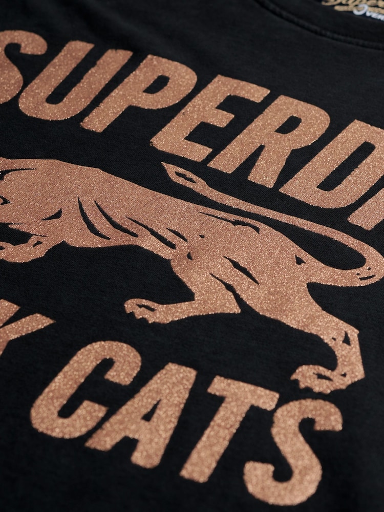 Superdry Black Embellished Varsity Relaxed T-Shirt - Image 6 of 6