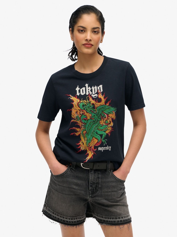 Superdry Black Vintage Logo Tokyo Relaxed T-Shirt - Image 1 of 6