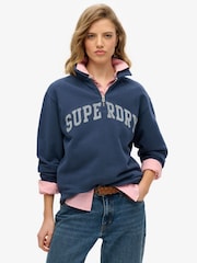 Superdry Blue Athletic Essentials Collared Half Zip Jumper - Image 1 of 6
