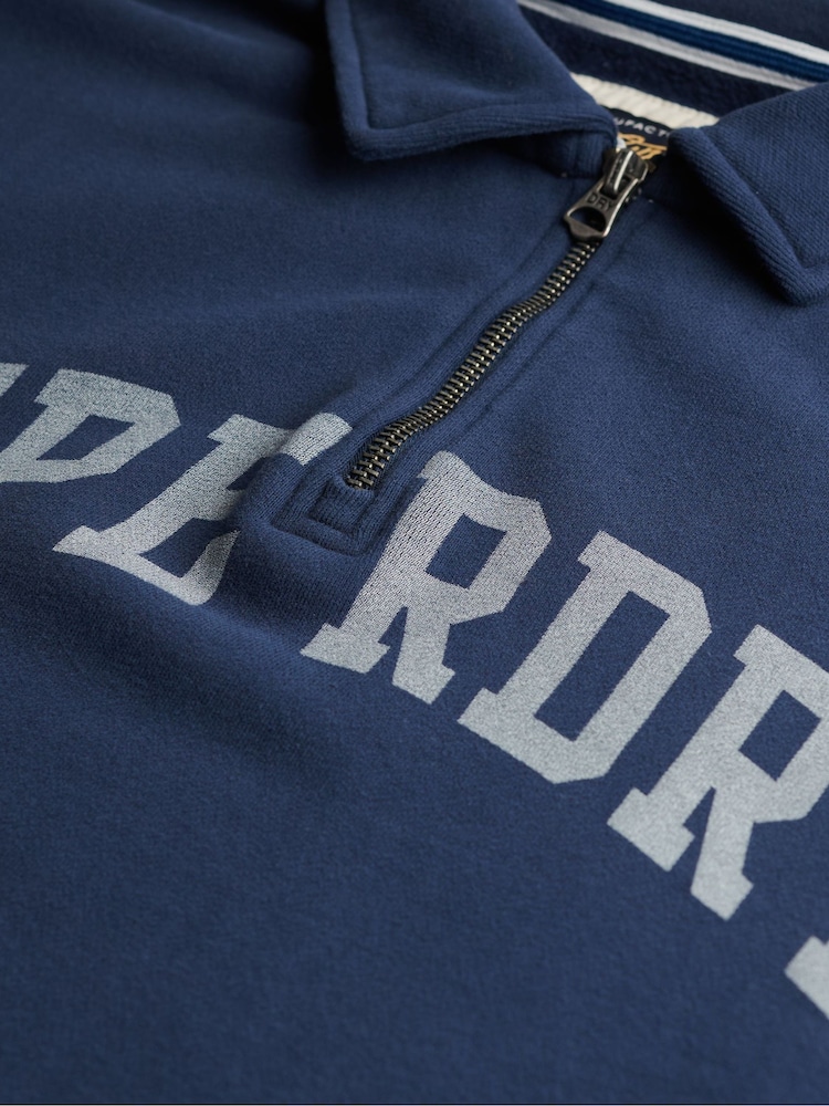 Superdry Blue Athletic Essentials Collared Half Zip Jumper - Image 6 of 6 Superdry Blue Athletic Essentials Collared Half Zip Jumper - Image 6 of 6