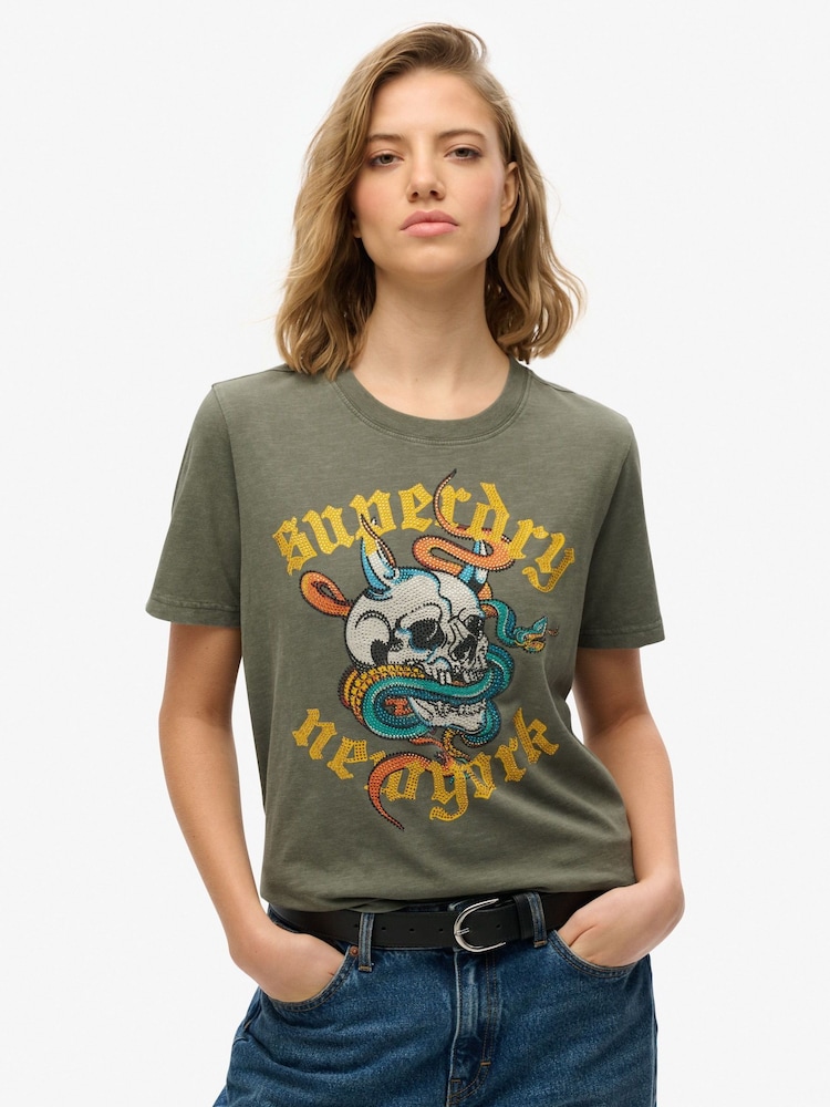 Superdry Green Neo Trad Tattoo Relaxed T-Shirt - Image 1 of 6