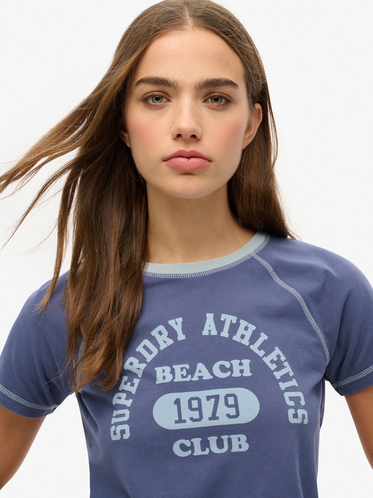 Superdry Blue Athletic Raglan Graphic T-Shirt - Image 4 of 4