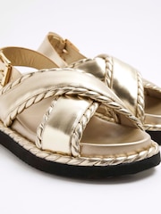 River Island Gold Wide Fit Cross Strap Sandals - Image 4 of 5