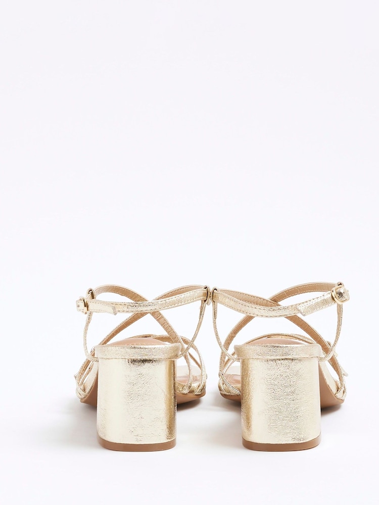 Or - River Island Coupe ample Sandales à talons carrés à bretelles - Image 4 of 6