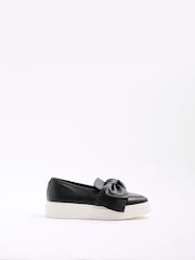 River Island Black Wide Fit Slip on Bow Trainers - Image 1 of 5