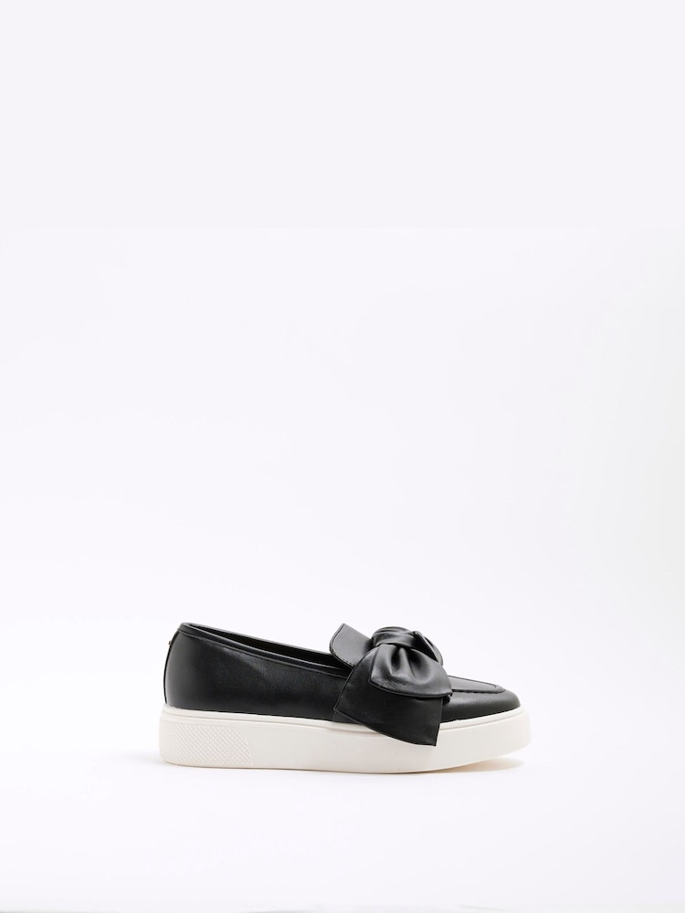 River Island Black Wide Fit Slip on Bow Trainers - Image 1 of 5