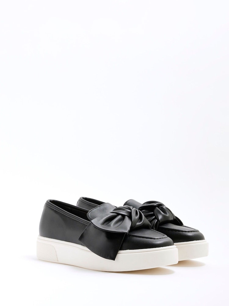 River Island Black Wide Fit Slip on Bow Trainers - Image 2 of 5