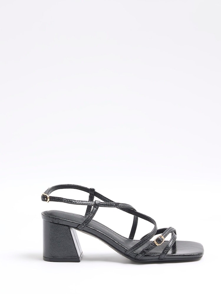 أسود - River Island Wide Fit Strappy Block Heel Sandals - صورة 2 من 6