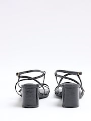 أسود - River Island Wide Fit Strappy Block Heel Sandals - صورة 4 من 6