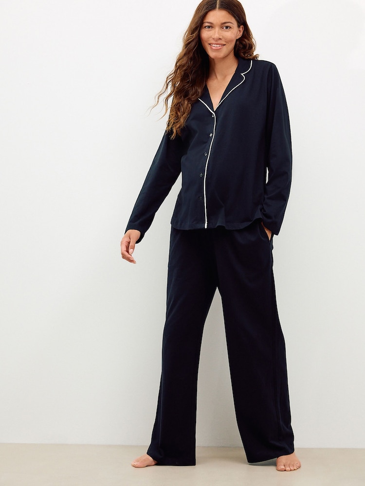 Black Maternity Jersey Button Through Pyjamas - Image 2 of 9 Black Maternity Jersey Button Through Pyjamas - Image 2 of 9