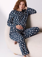 Navy Spot Maternity Long Sleeve Pyjamas - Image 1 of 9