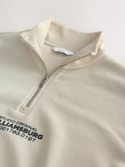 Branco Ecru - Simple Text Graphic Print Quarter Zip Neck Sweatshirt - Imagem 7 de 7