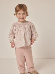 The White Company 100% Cotton Petunia Hand Smocked Blouse & Crinkle White Trousers - Image 1 of 6