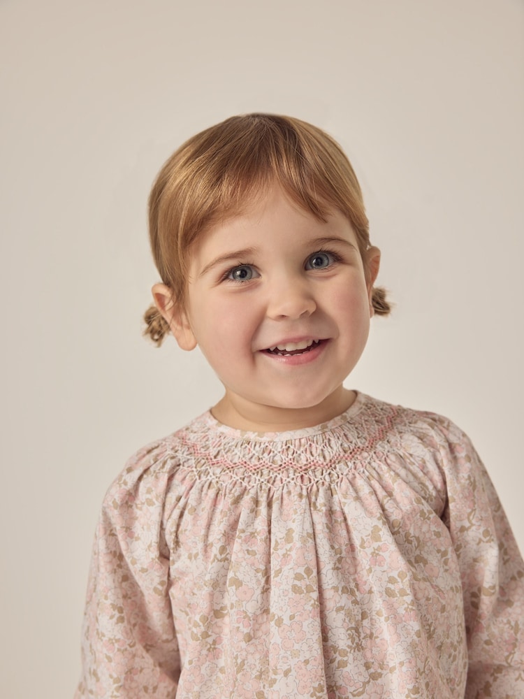 The White Company 100% Cotton Petunia Hand Smocked Blouse & Crinkle White Trousers - Image 3 of 6