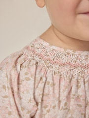 The White Company 100% Cotton Petunia Hand Smocked Blouse & Crinkle White Trousers - Image 4 of 6
