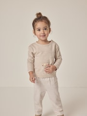 The White Company 100% Cotton Bear Sweatshirt & Stripe White Trousers - Imagem 1 de 6