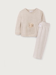 The White Company 100% Cotton Bear Sweatshirt & Stripe White Trousers - Imagem 5 de 6