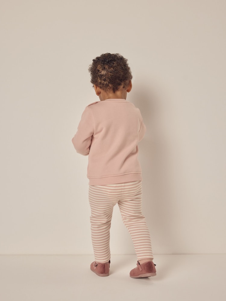 The White Company Pink 100% Cotton Strawberry & Cherries Embroidered Sweatshirt & Legging Set - Image 2 of 6