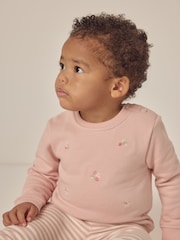 The White Company Pink 100% Cotton Strawberry & Cherries Embroidered Sweatshirt & Legging Set - Image 3 of 6
