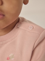 The White Company Pink 100% Cotton Strawberry & Cherries Embroidered Sweatshirt & Legging Set - Image 4 of 6