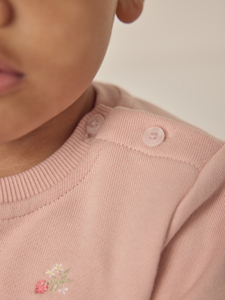 The White Company Pink 100% Cotton Strawberry & Cherries Embroidered Sweatshirt & Legging Set - Image 4 of 6