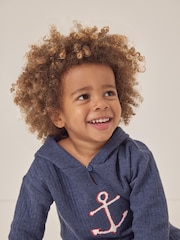 The White Company Blue 100% Cotton Quilted Anchor Hoodie & Joggers Set - Imagem 3 de 6