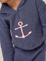 The White Company Blue 100% Cotton Quilted Anchor Hoodie & Joggers Set - Imagem 4 de 6