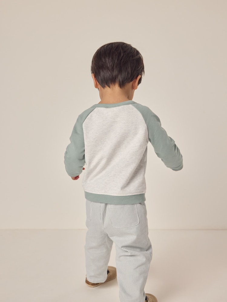The White Company Green 100% Cotton Turtle Sweatshirt & Stripe Twill Trousers Set - Image 2 of 6