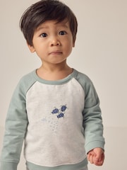 The White Company Green 100% Cotton Turtle Sweatshirt & Stripe Twill Trousers Set - Image 3 of 6