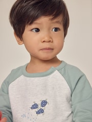 The White Company Green 100% Cotton Turtle Sweatshirt & Stripe Twill Trousers Set - Image 4 of 6