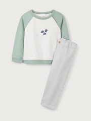 The White Company Green 100% Cotton Turtle Sweatshirt & Stripe Twill Trousers Set - Image 5 of 6