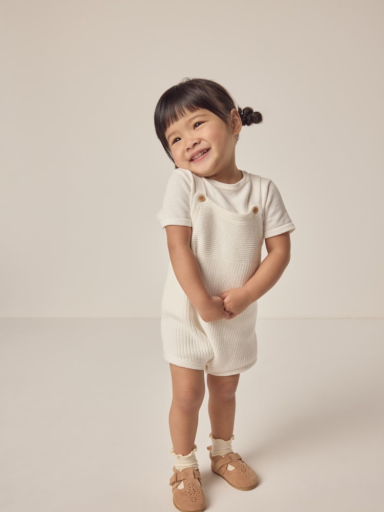 The White Company 100% Cotton Knitted White Bubble & T-Shirt Set - Image 1 of 6