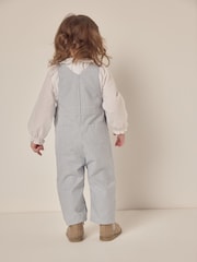 The White Company Blue 100% Organic Cotton Stripe Twill Dungaree & Frill Collar Blouse Set - Image 4 of 6