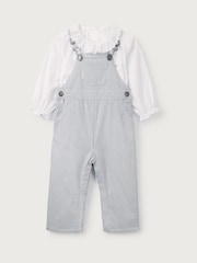 The White Company Blue 100% Organic Cotton Stripe Twill Dungaree & Frill Collar Blouse Set - Image 5 of 6