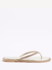 River Island Gold Toe Thong Embellished Sandals - Image 2 of 5
