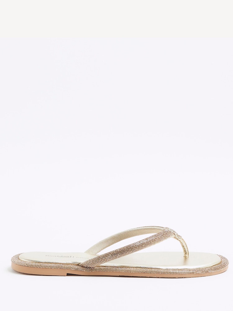 River Island Gold Toe Thong Embellished Sandals - Image 2 of 5