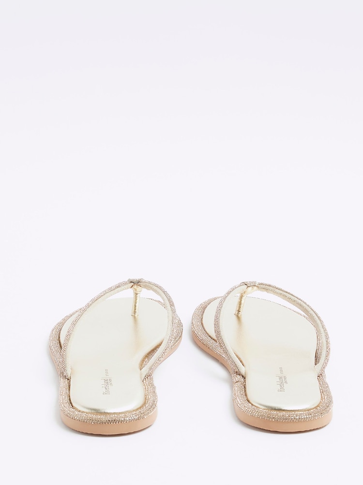 River Island Gold Toe Thong Embellished Sandals - Image 3 of 5