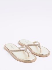 River Island Gold Toe Thong Embellished Sandals - Image 4 of 5
