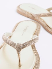 River Island Gold Toe Thong Embellished Sandals - Image 5 of 5
