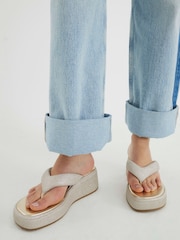 River Island Silver Toe Thong Wedge Sandals - Image 1 of 6