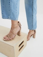 River Island Pink Strappy Blocked Heel Sandals - Image 1 of 6