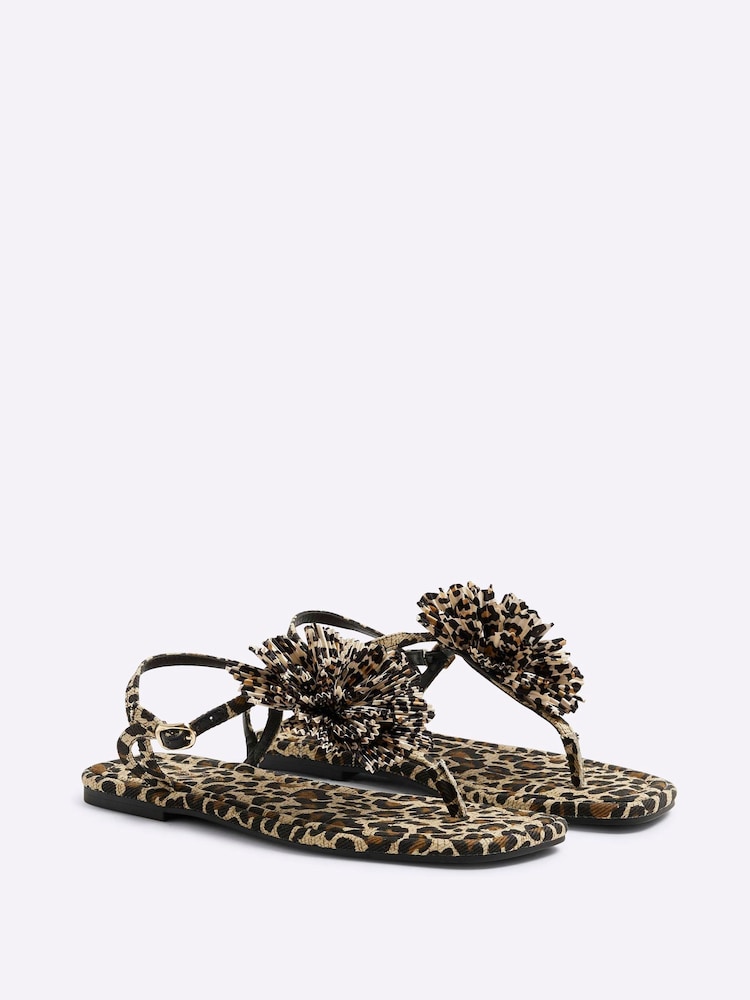 River Island Brown 3D Flower Strappy Sandals - Image 2 of 5