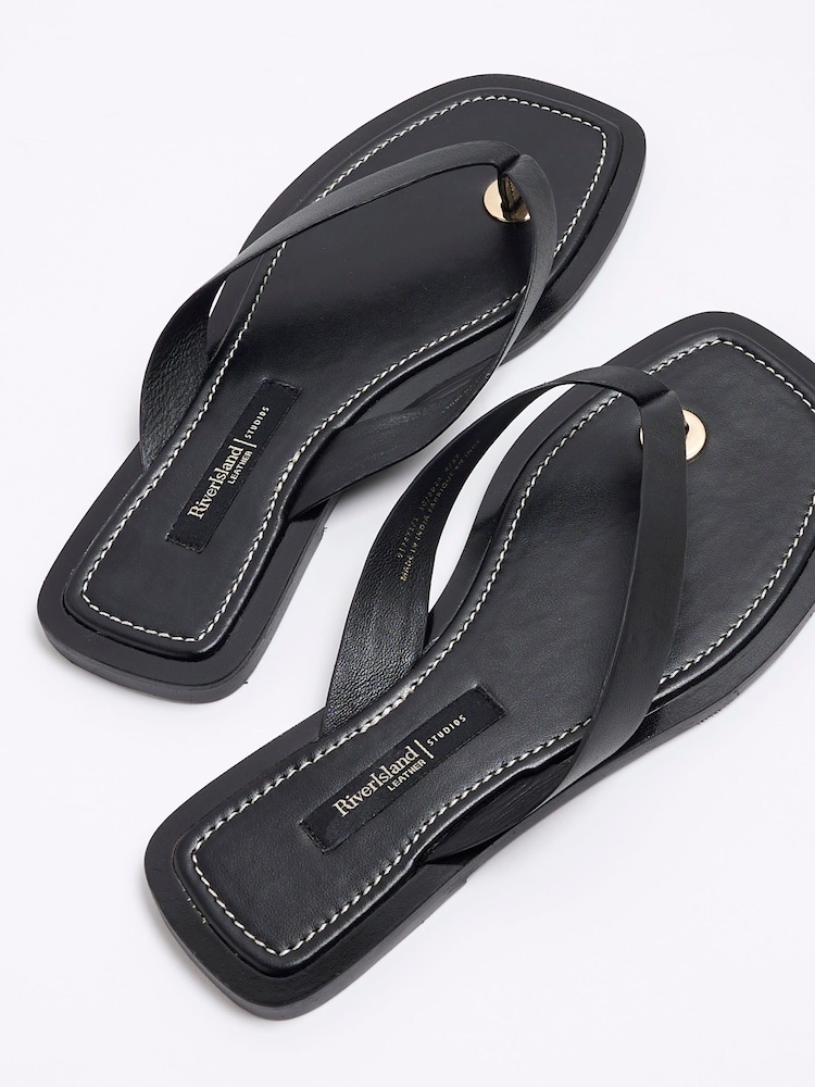 River Island Black Leather Toe Thong Flat Sandals - Image 7 of 7