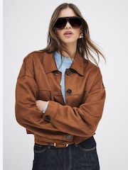 River Island Brown Suedette Overshirt - Image 1 of 6
