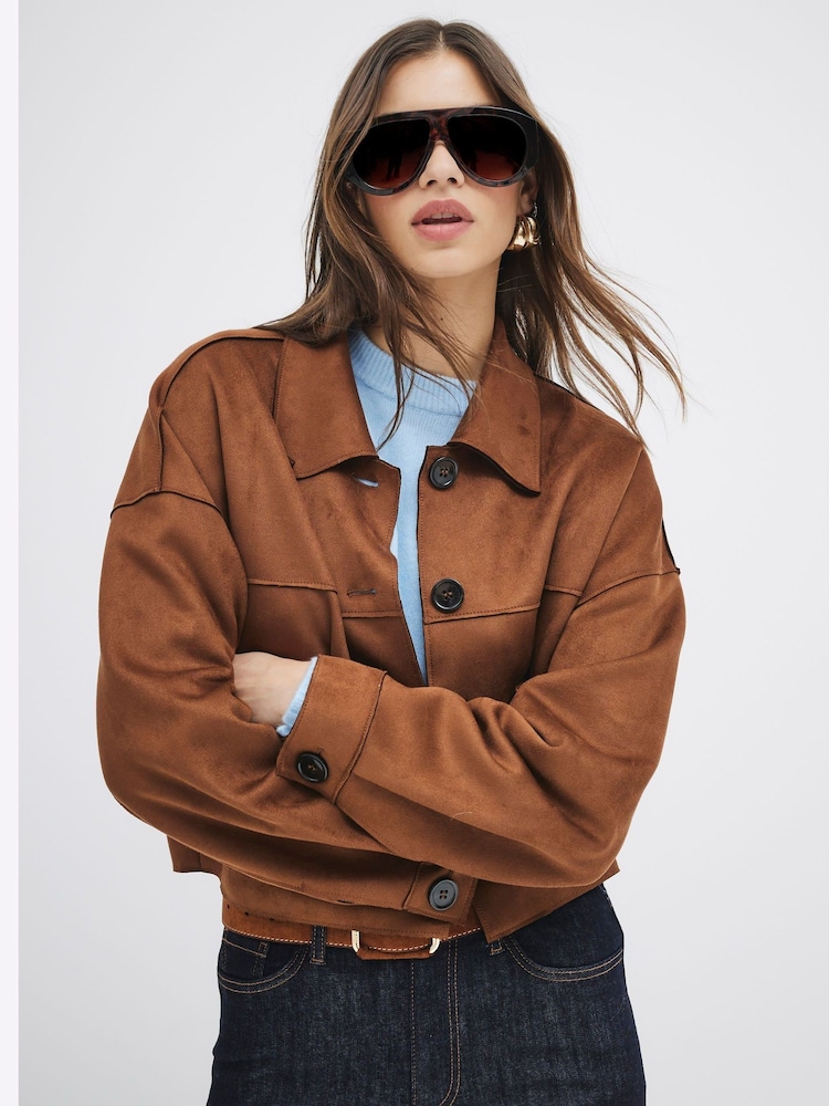 River Island Brown Suedette Overshirt - Image 1 of 6