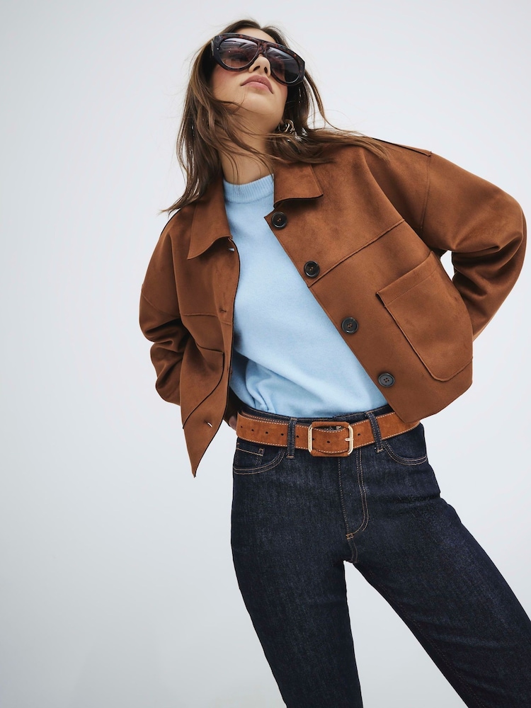 River Island Brown Suedette Overshirt - Image 2 of 6