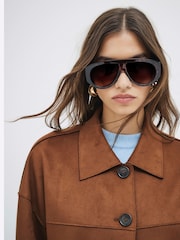 River Island Brown Suedette Overshirt - Image 4 of 6