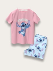 Brand Threads Pink/Blue Stitch Short 100% Cotton Pyjama Set - Image 1 of 2